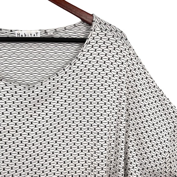 Habitat Sz Large Wearable Art Abstract White Black Blouse Shirt Top Artsy Cozy - Picture 4 of 7